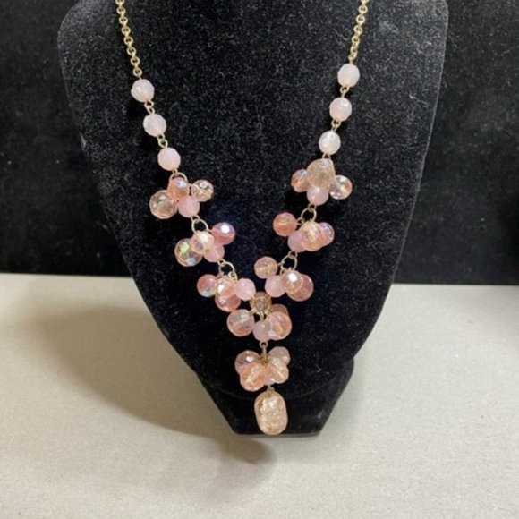 Pretty in Pink Robert Rose Glass Faceted Ab and Crackle Beaded Lariat style - Picture 2 of 7